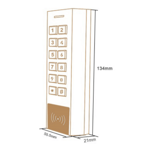 Dimensions for XK2 Standalone Keypad and Card Reader Access Control